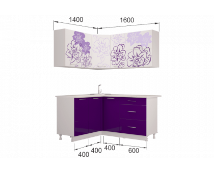 Гарнитур кухонной мебелиБордо-Виолет угловой 1,4*1,6, МЛК