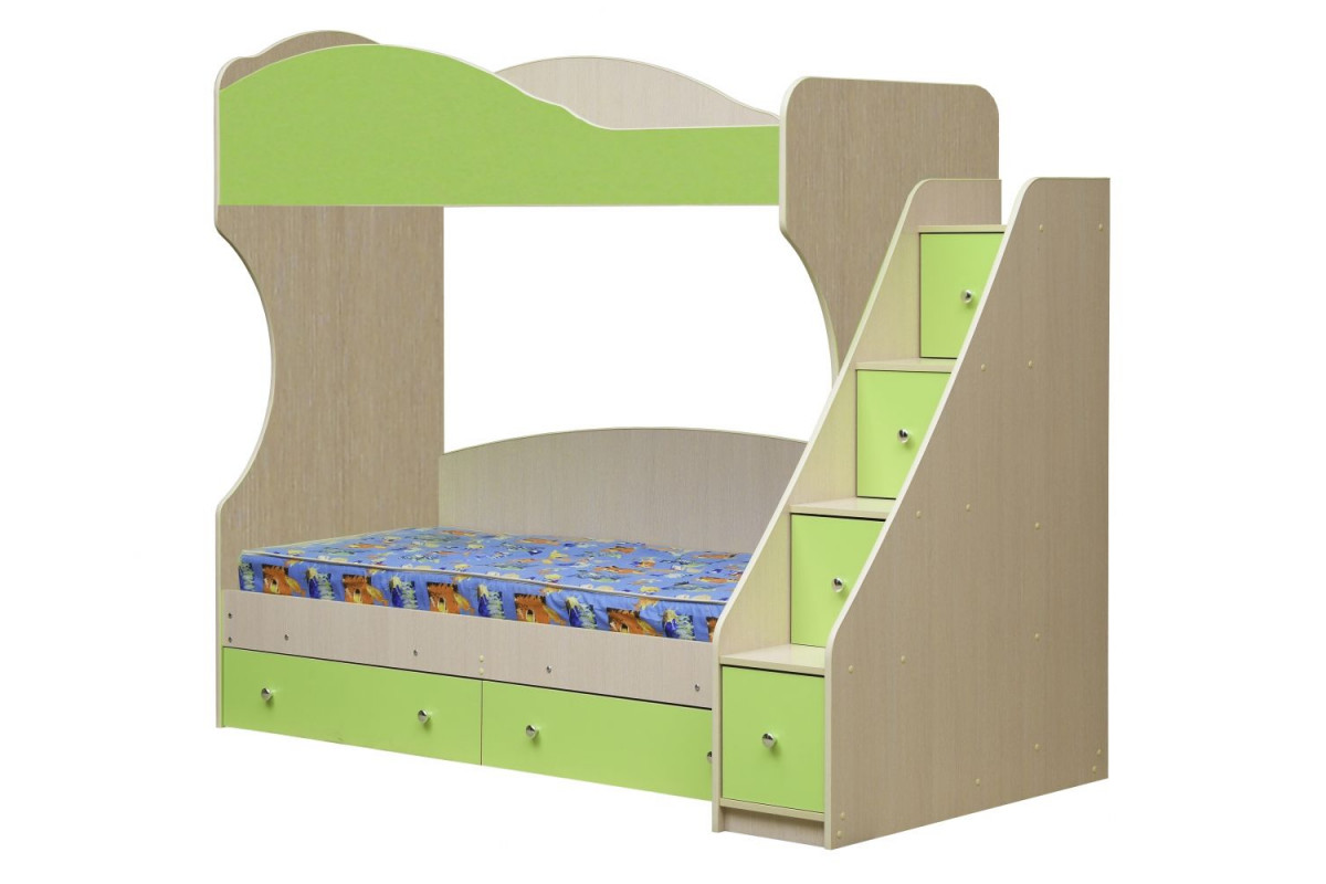кровать двухъярусная деревянная детская с лестницей ящиками